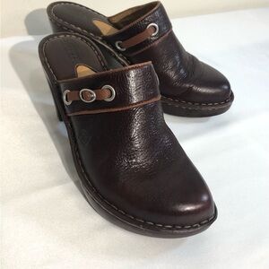 BORN Leather Mules Boho Platform Casual Comfort Brown SZ 7  Shoes Office Chunky